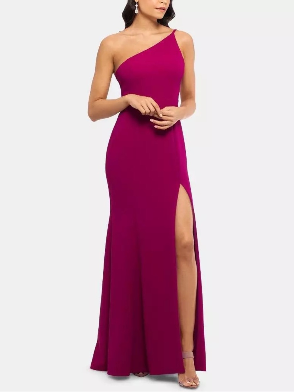 One-Shoulder Fuchsia Evening Gown with High Slit